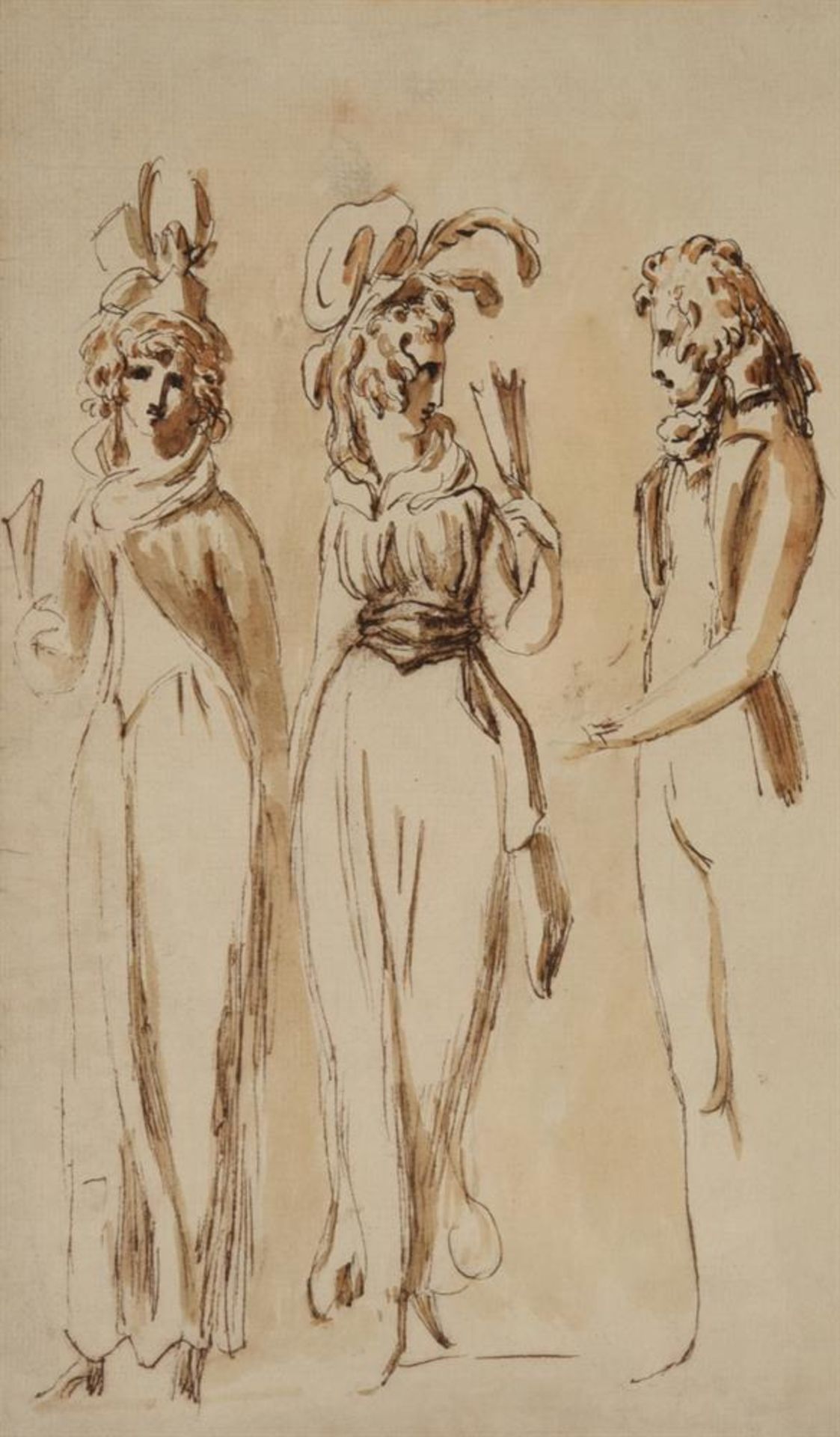 FOLLOWER OF THOMAS ROWLANDSON, TWO WOMEN, ONE HOLDING A FAN, THE OTHER WEARING A LARGE FEATHERED HAT - Bild 2 aus 4