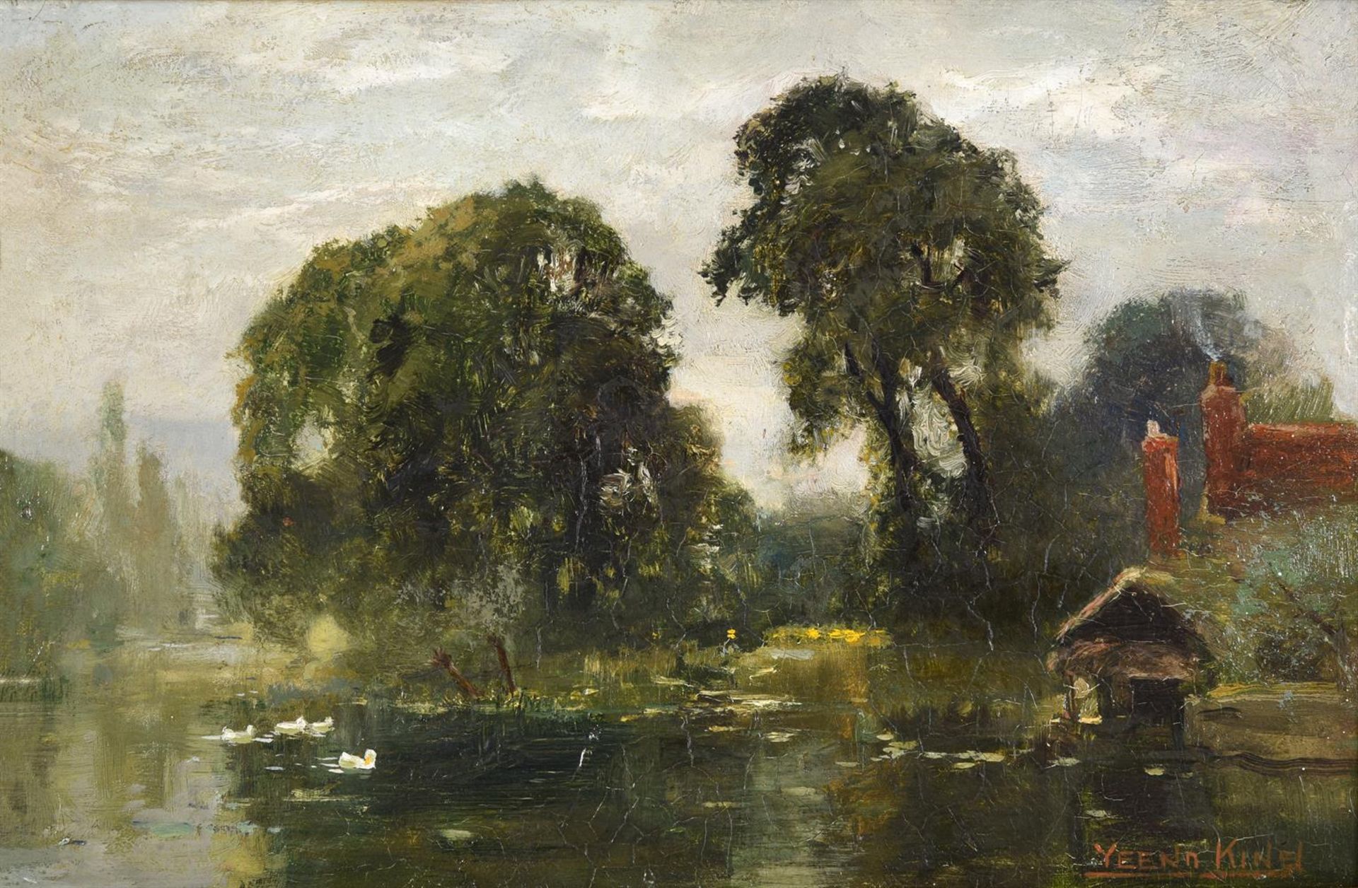 HENRY JOHN YEEND KING (BRITISH 1855-1924), A LANDSCAPE WITH GRAZING CATTLE AND A COTTAGE BY A STREAM - Bild 3 aus 9