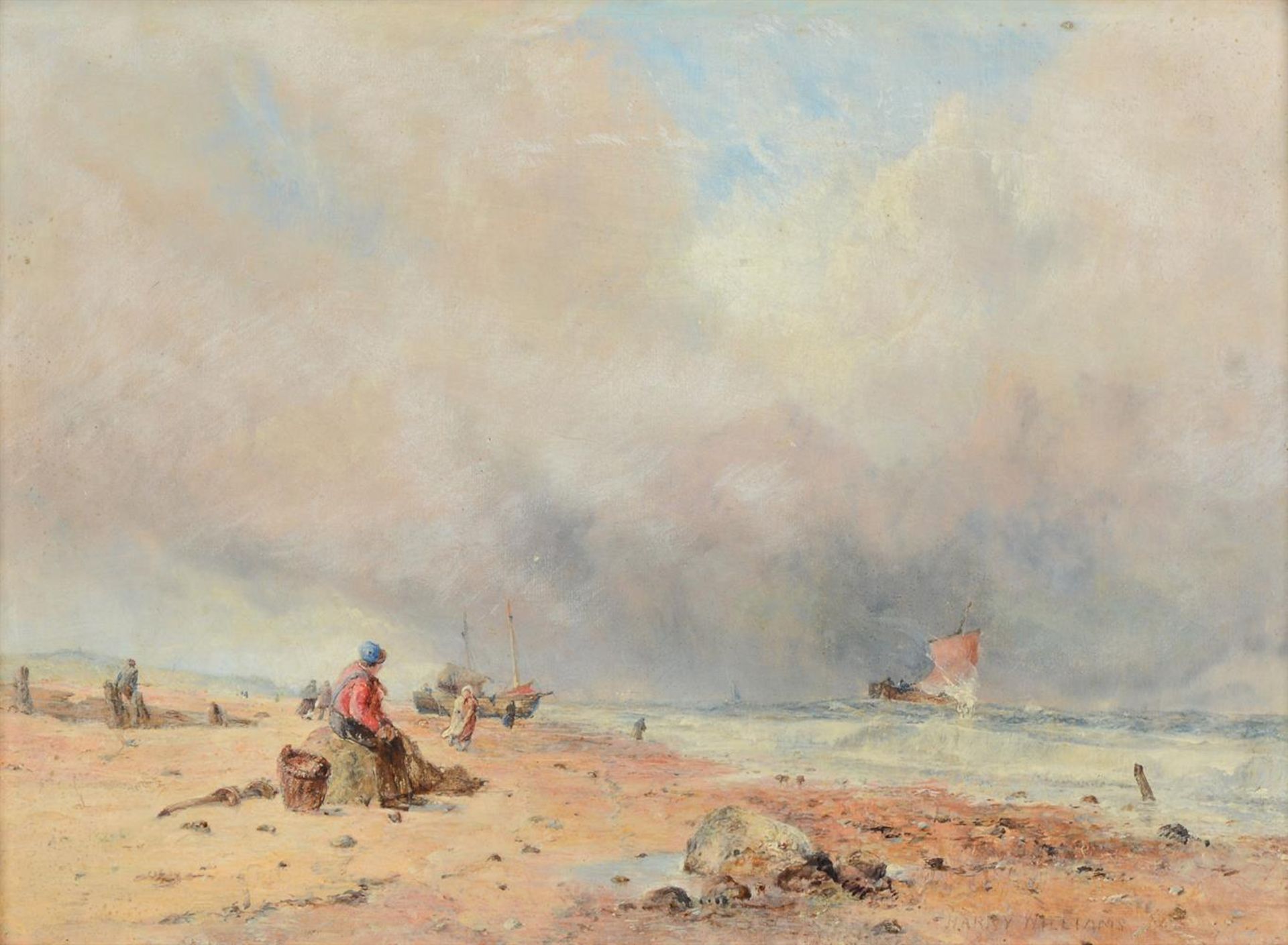 HARRY J. WILLIAMS (BRITISH ACTIVE CIRCA 1845-1877), FISHERFOLK ON A BEACH