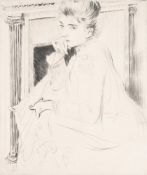 PAUL CESAR HELLEU (FRENCH 1859-1927) LES BADINES (PORTRAIT OF MADAME HELLEU)