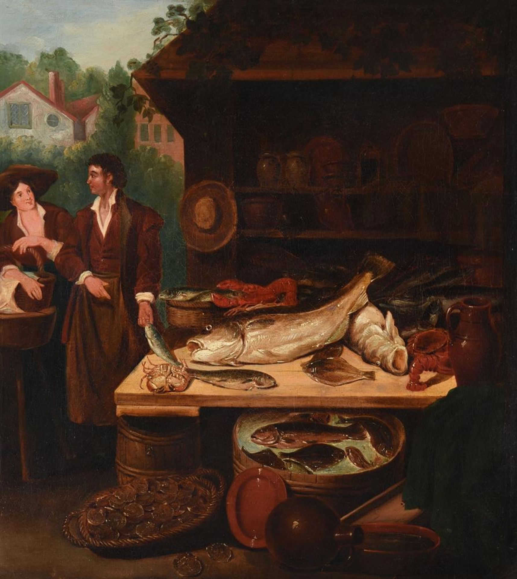 ENGLISH PROVINCIAL SCHOOL (19TH CENTURY), AT THE FISHMONGER'S SHOP