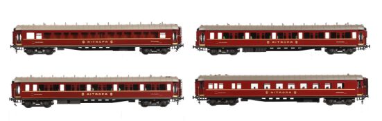 A fine detailed gauge 1 rake of four Metropa Schlafwagon eight-wheeled railway coaches