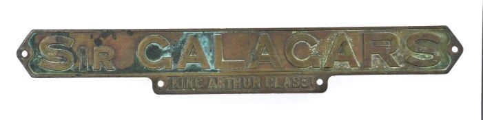 A cast metal steam locomotive name plate 'Sir Galagars King Arthur Class'.