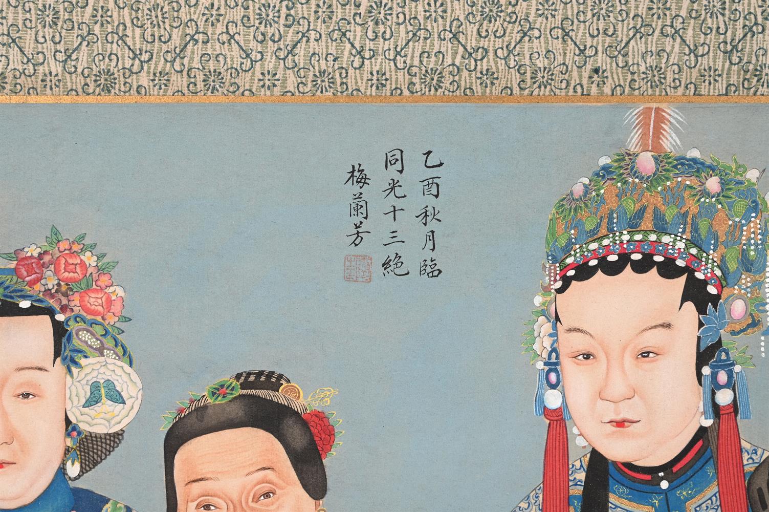 A large Chinese painted panel of Peking Opera figures - Image 2 of 4