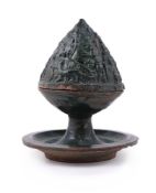 A rare Chinese green-glazed 'mountain' form censer (boshanlu)