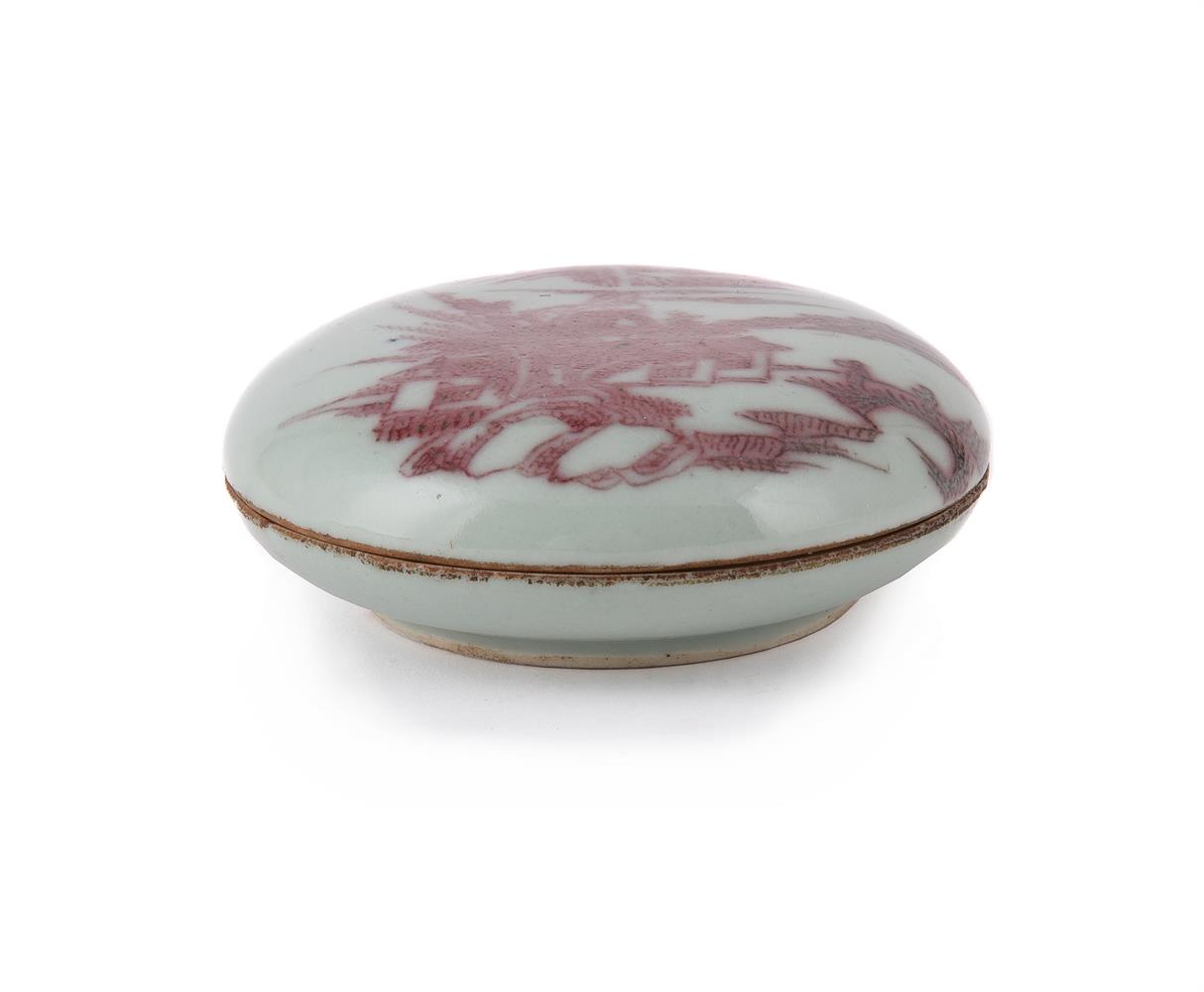 A Chinese underglaze red and pale-celadon seal paste box and cover