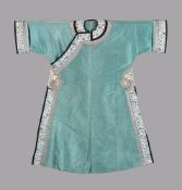 A Chinese soft incense-green summer silk gauze Manchu women's informal robe