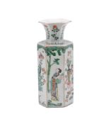 A Chinese Famille Verte hexagonal vase