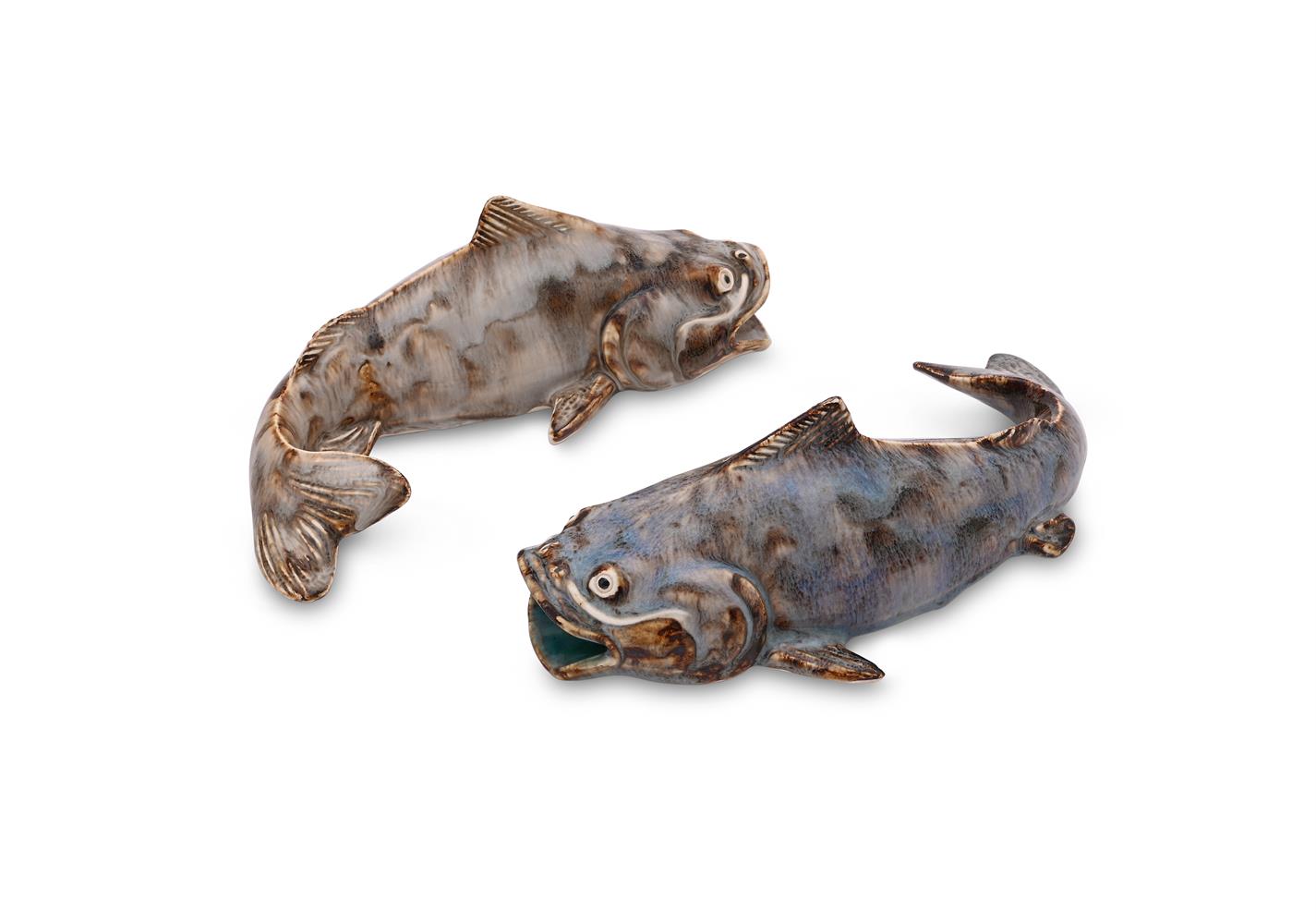 A pair of Chinese 'Catfish' porcelain wall pockets