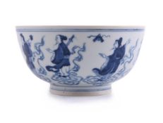 A Chinese blue and white 'Eight Immortals' bowl