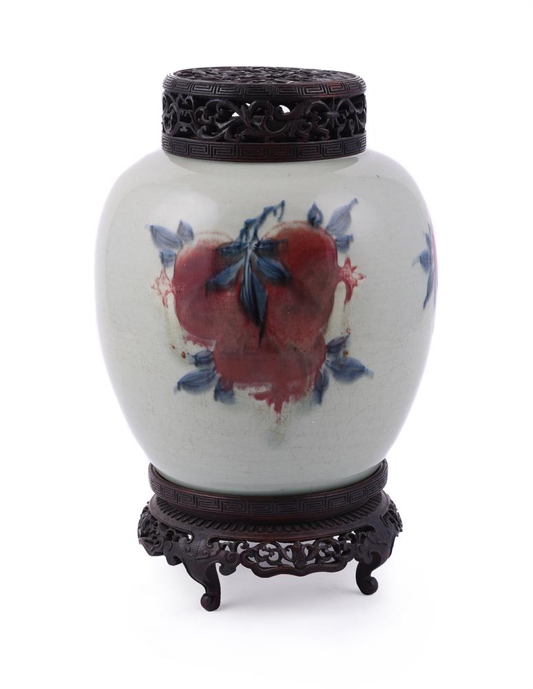 A Chinese underglaze blue and copper-red 'Three Abundances' ginger jar