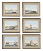 A set of six Chinese Export paintings of Junks and Sampans