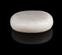 A Chinese pale celadon jade 'lychee' oval box and cover