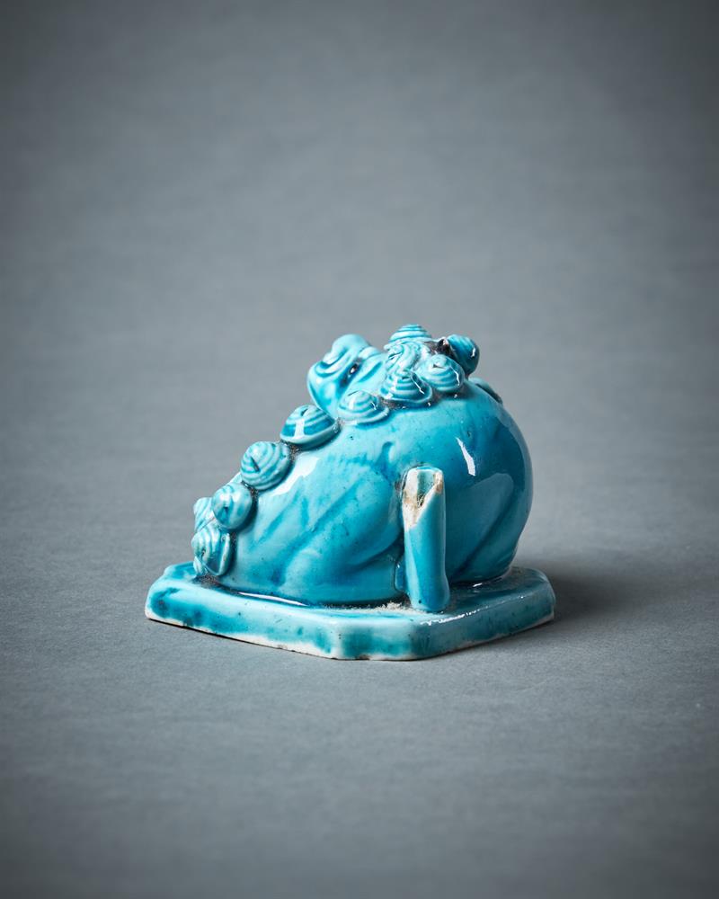 A Chinese turquoise glazed model of a Buddhist Lion joss stick holder - Image 3 of 4