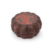 A Chinese red lacquer 'marriage' box and cover