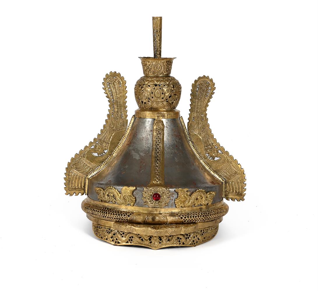 A large Chinese Manchu Military Officer's ceremonial metal Helmet - Image 2 of 3