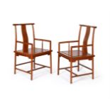A pair of Chinese Huanghuali arm chairs