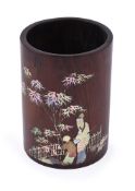 Y A Chinese inlaid hongmu brush pot