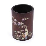 Y A Chinese inlaid hongmu brush pot