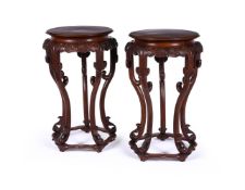 A pair of Chinese hongmu and burr wood stands
