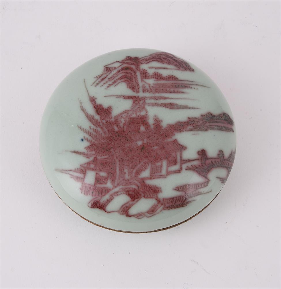 A Chinese underglaze red and pale-celadon seal paste box and cover - Image 2 of 4