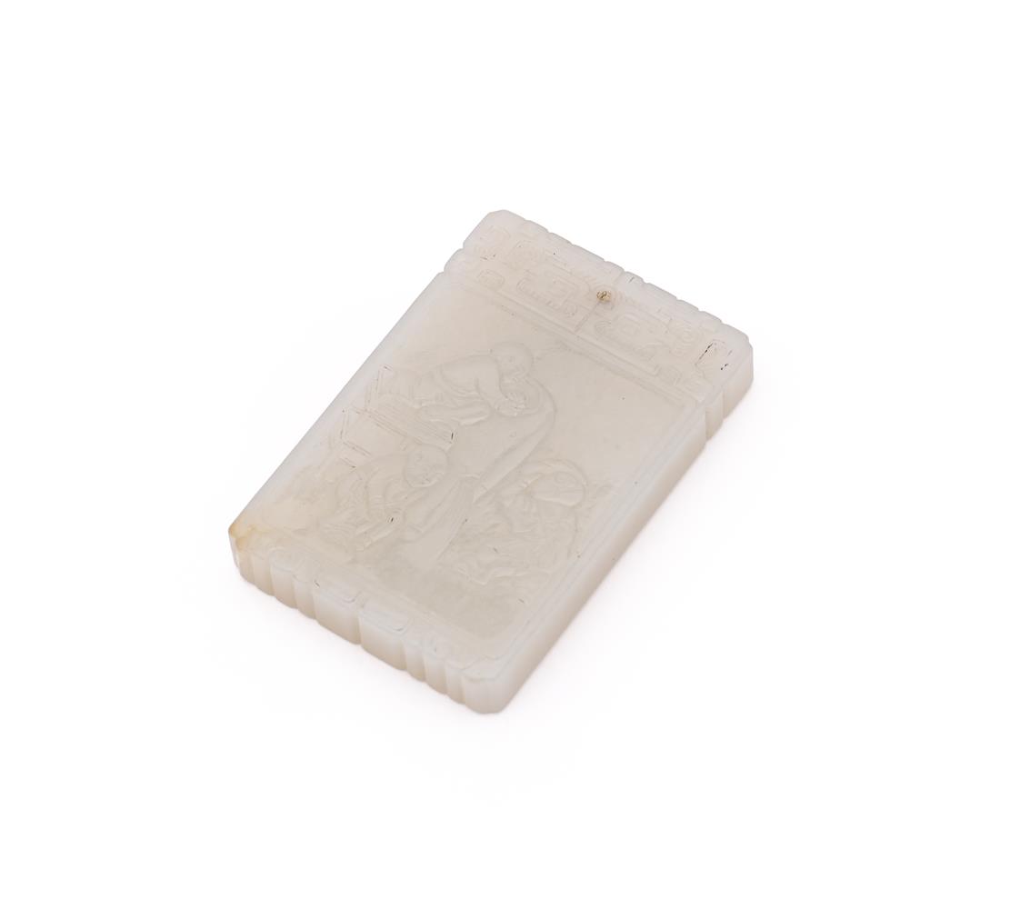 A small Chinese white jade rectangular plaque - Image 3 of 4