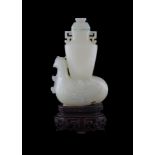 A Chinese pale celadon jade 'Chicken' vase and cover