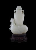A Chinese pale celadon jade 'Chicken' vase and cover