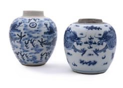 Two Chinese blue and white 'Dragon' ginger jars