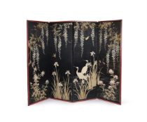 A Four-Fold Japanese Embroidered Screen