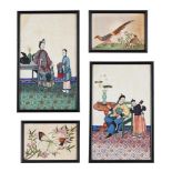A set of four Chinese Export paintings of court figures and attendants