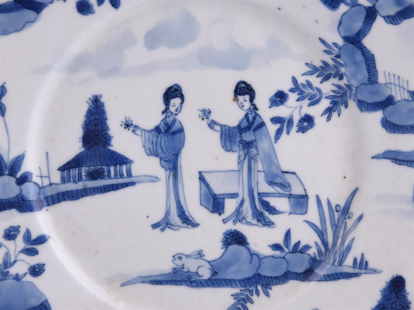 A set of four Chinese blue & white 'ladies' plates - Image 2 of 5