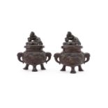 A pair of Japanese bronze censers and covers