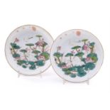 A pair of Chinese famille rose 'Lotus pond' dishes