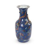 A Chinese blue-ground famille rose vase