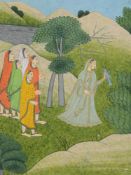 A Pahari painting of a woman with a dove and her companions