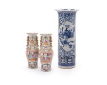A small pair of Cantonese vases