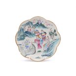 A Chinese Famille Rose lobed footed dish