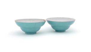 A pair of Chinese turquoise monochrome bowls