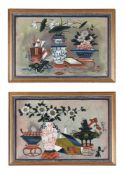 A pair of Chinese reverse glass paintings