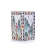 A Chinese famille rose square brush pot