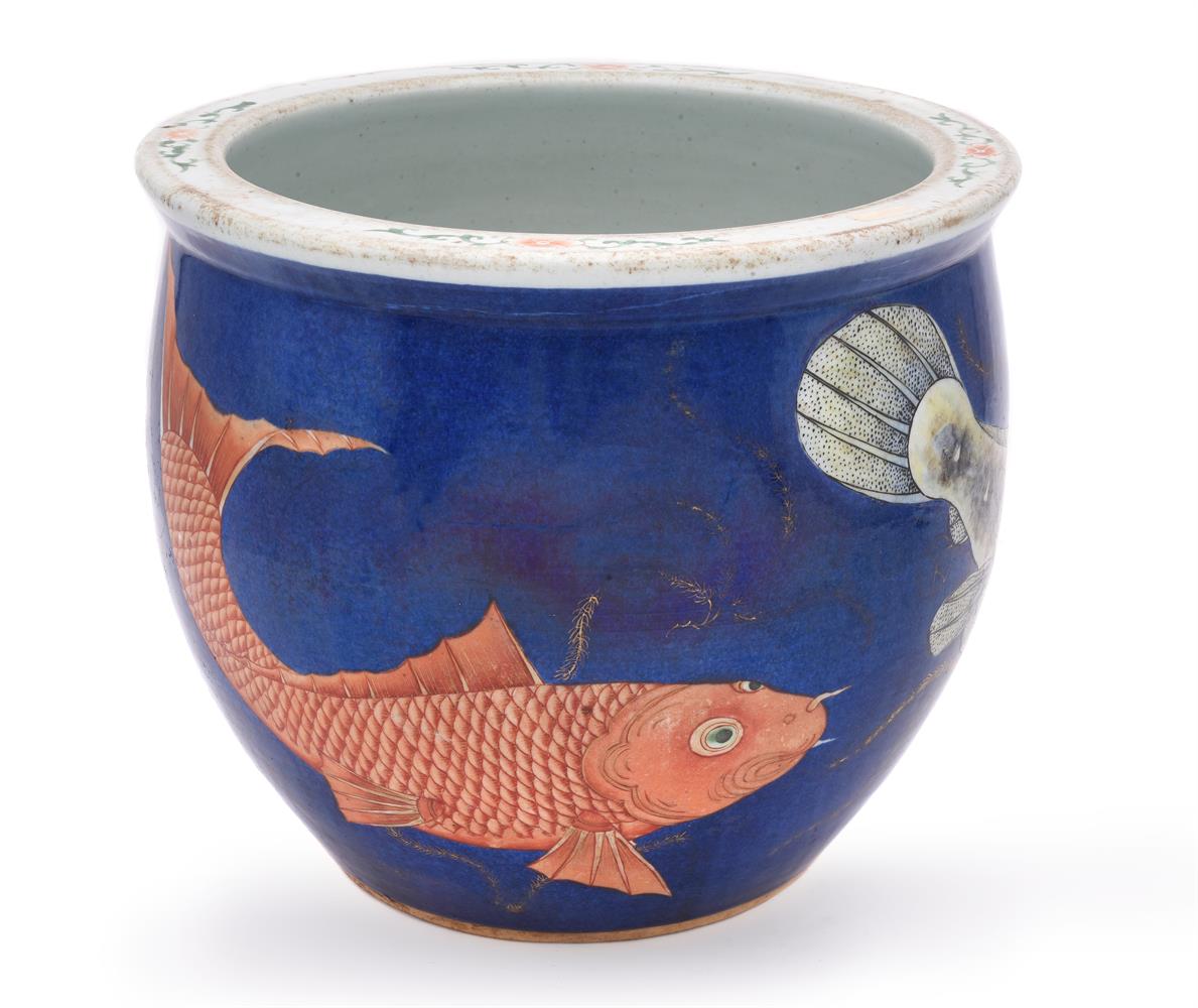 A pair of Chinese powder blue 'fish' jardinières - Image 2 of 9
