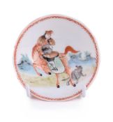 A Chinese iron red and famille rose 'hunting scene' bowl