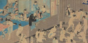 Utagawa Yoshkiiku (Japanese 1833-1904), Scenes in the Bath House signed 'Yoshichika'