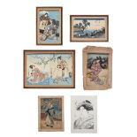 A group of Japanese ukiyo-e woodblock prints in inks and colours on paper