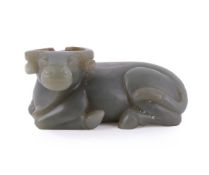 A Chinese celadon jade buffalo