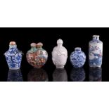 Five various Chinese porcelain snuff bottles