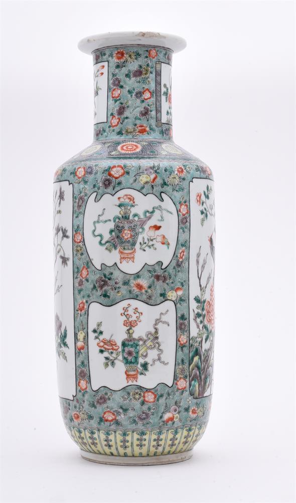 A Chinese Famille Verte rouleau vase - Image 3 of 5