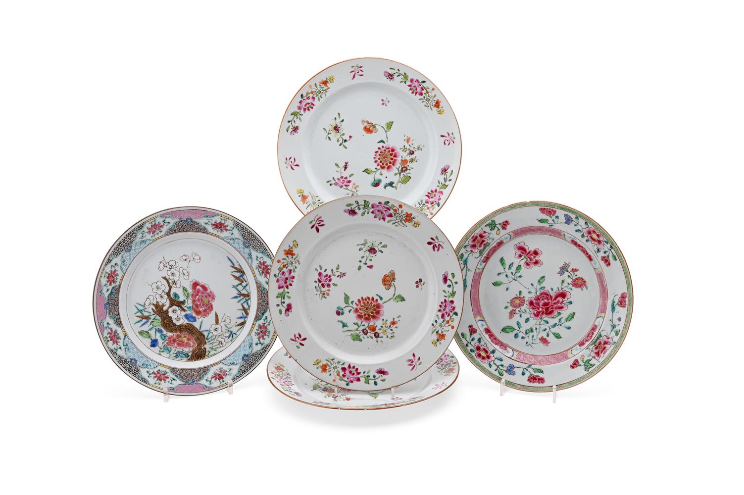 Five various Chinese Famille Rose plates