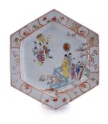 A Chinese famille rose hexagonal plate